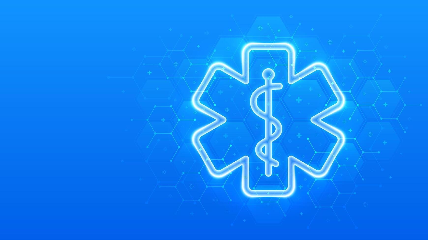 Emergency medical services icon. Emergency call. Online medical support. Medicine and healthcare application. Molecular structure. Blue medical background with hexagons. illustration. vector