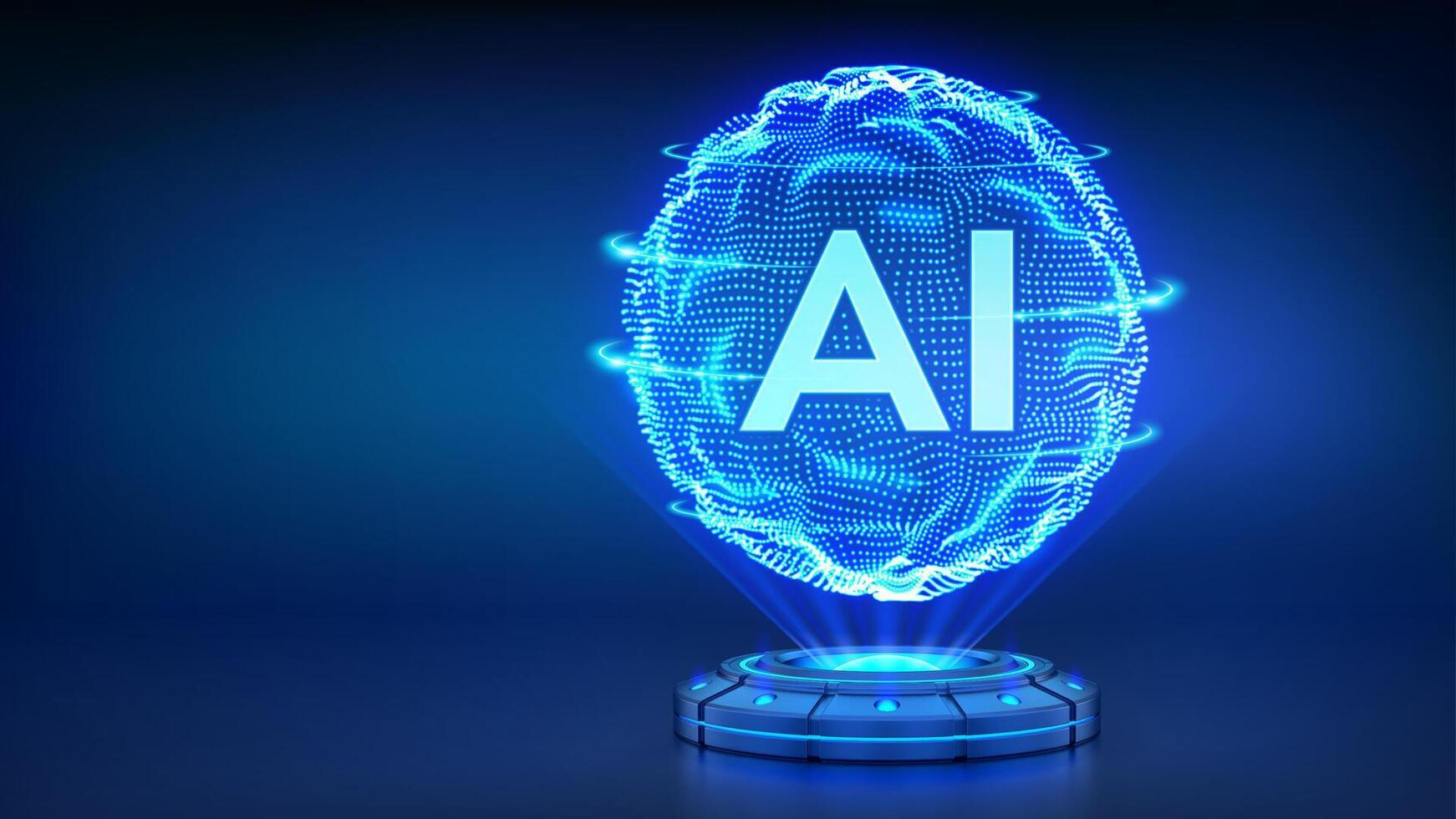 AI. Artificial intelligence technology concept. Artificial intelligence visualized as a holographic wavy grid sphere. Neural network. Big data. Innovative machine learning. illustration. vector