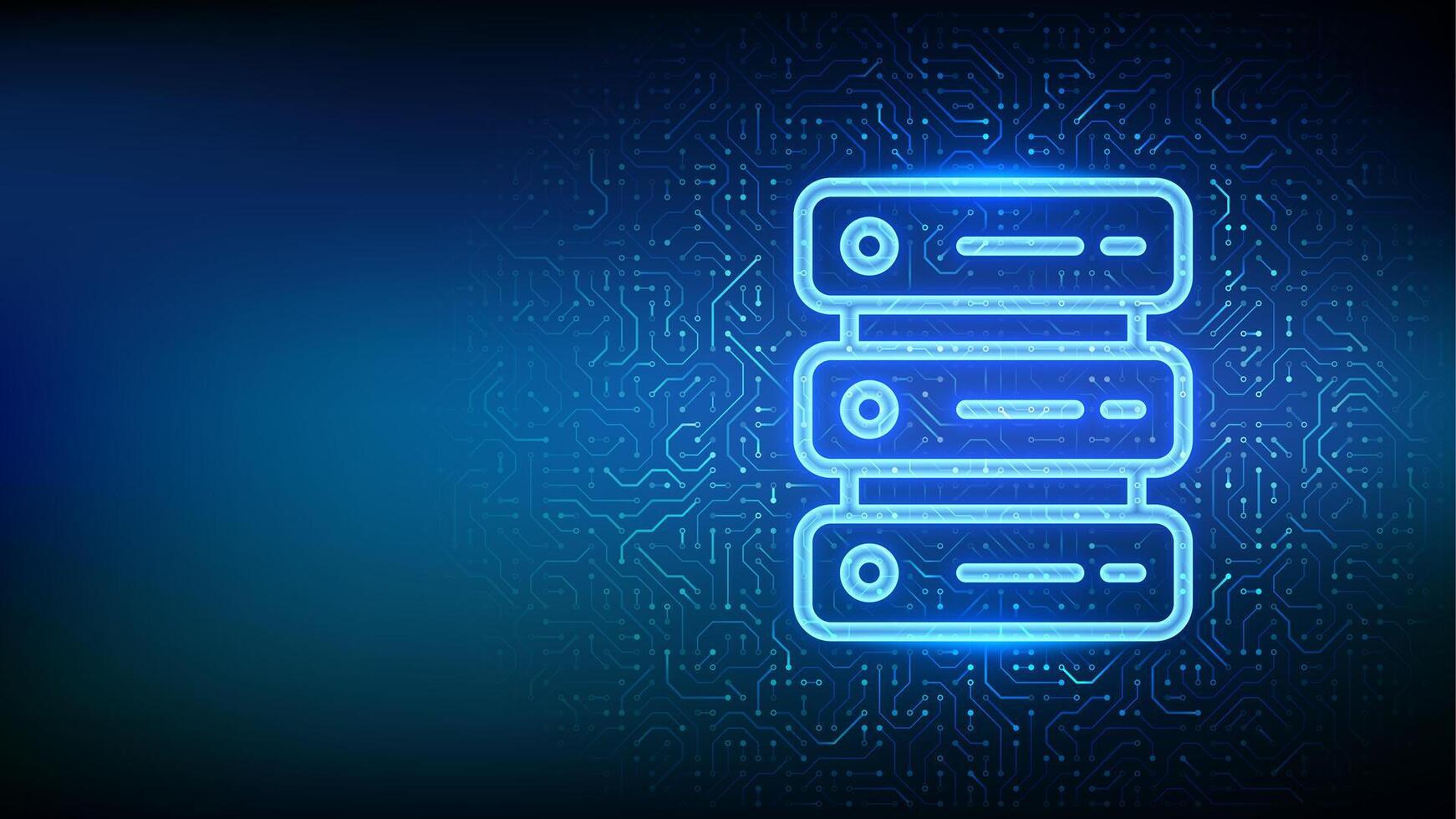 Server icon. Computer server and data storage background. Server hosting. Database storage. Data center. Circuit board pattern. PCB printed circuit texture. illustration. vector