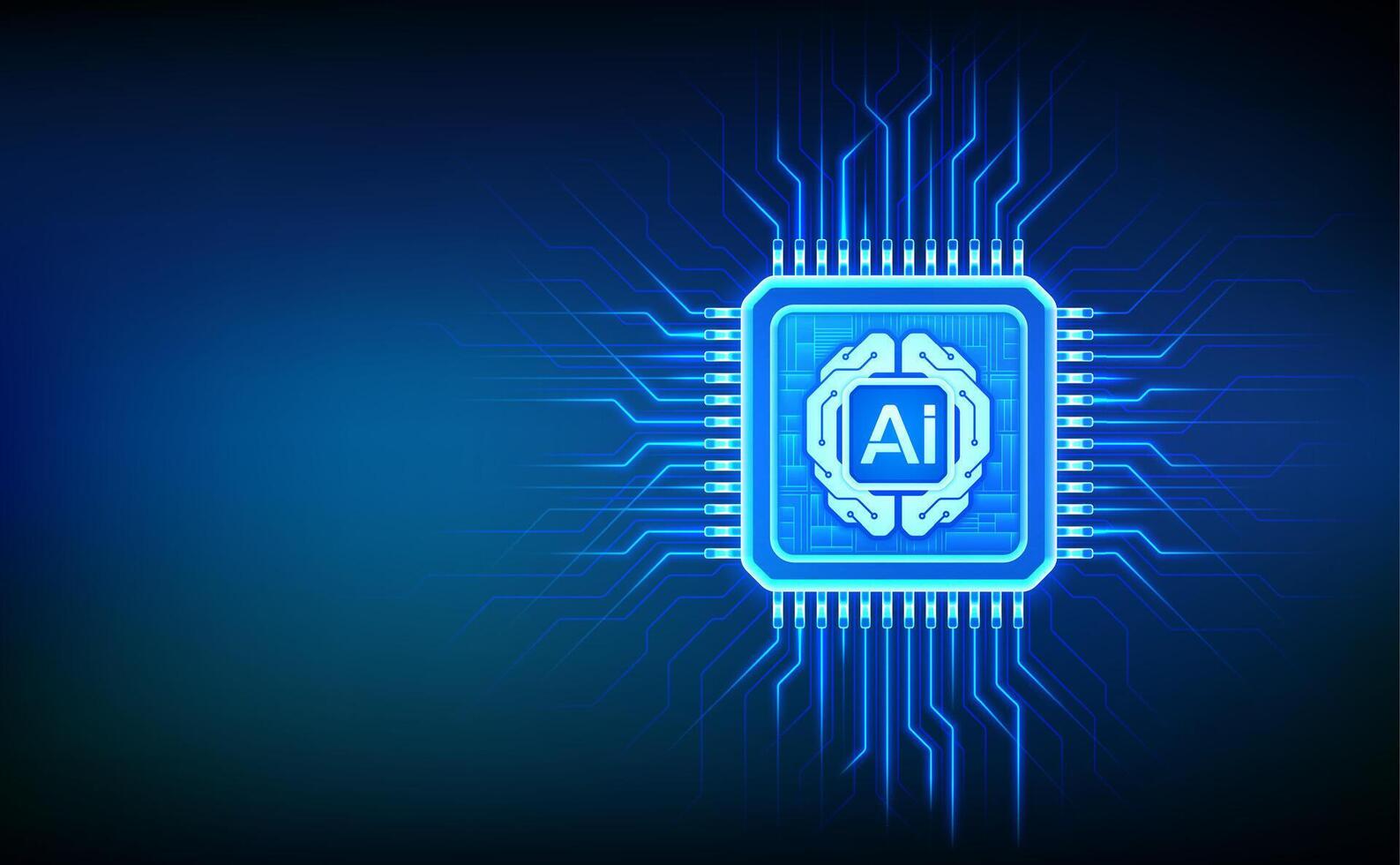 Artificial Intelligence chip with AI digital brain circuit board icon. Artificial intelligence integrated into a microprocessor. AI processor technology concept. CPU microchip. illustration. vector