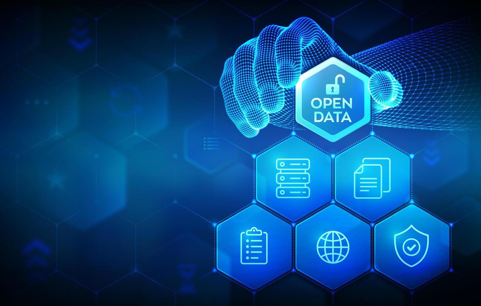 Open data database. Digital file storage system software. Online documentation database technology concept. Integration API. Wireframe hand places an element into a composition visualizing DMS vector
