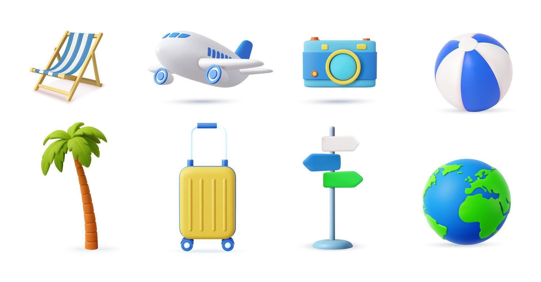 3D Travel and Vacation Icon Set on White Background vector