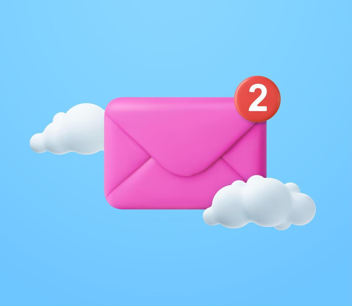 3d closed pink mail envelope with cloud icon. vector