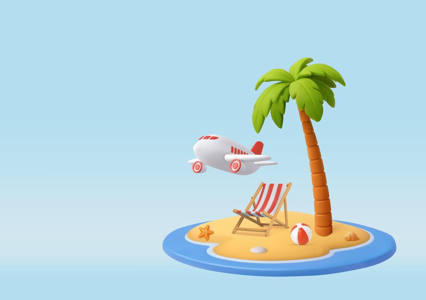 3D Beach Island Vacation with Airplane vector