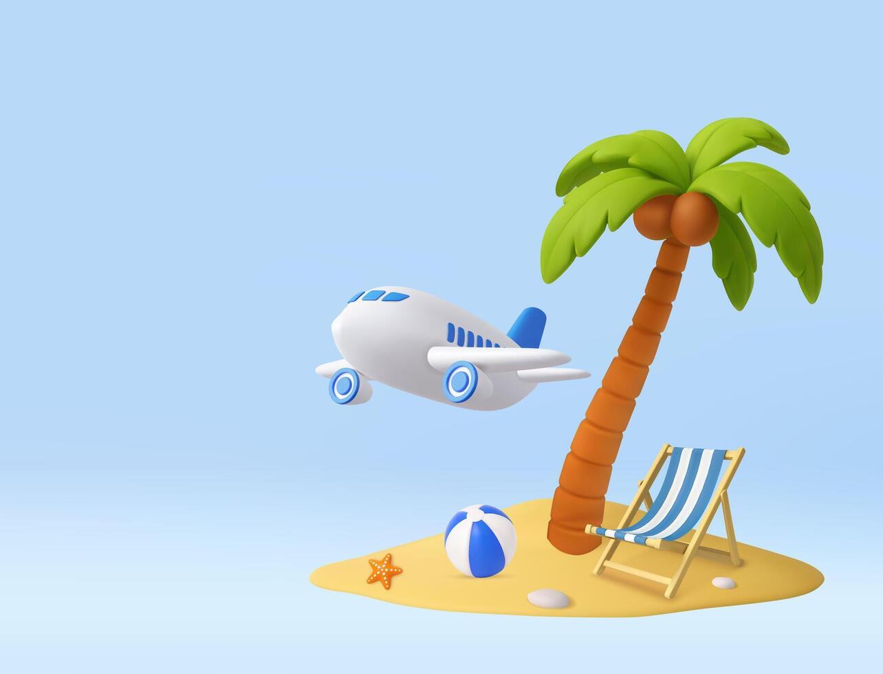 3D Tropical Beach Vacation with Airplane. vector