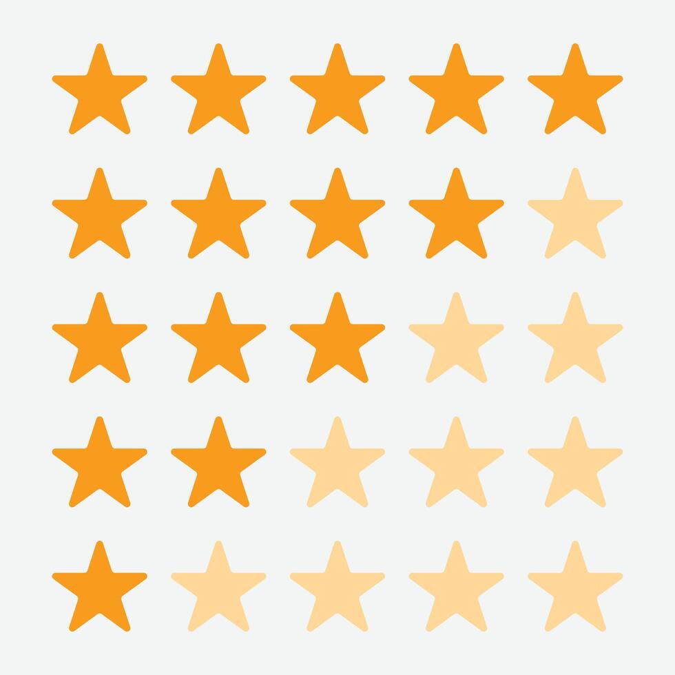 Five Star to One Star Rating Icon Set Vectors