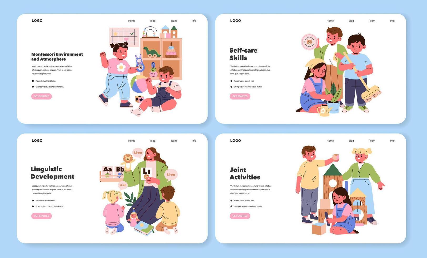 Montessori Activities and Skills in Illustrations vector