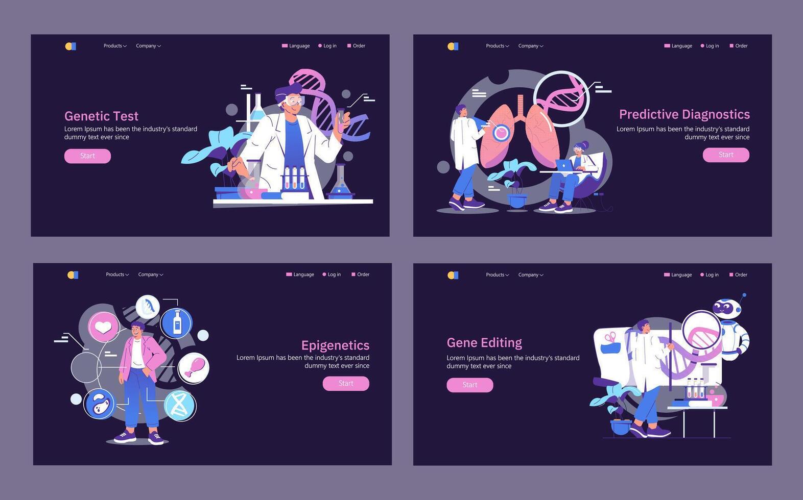Genetic Testing and Diagnostics Illustration Set vector