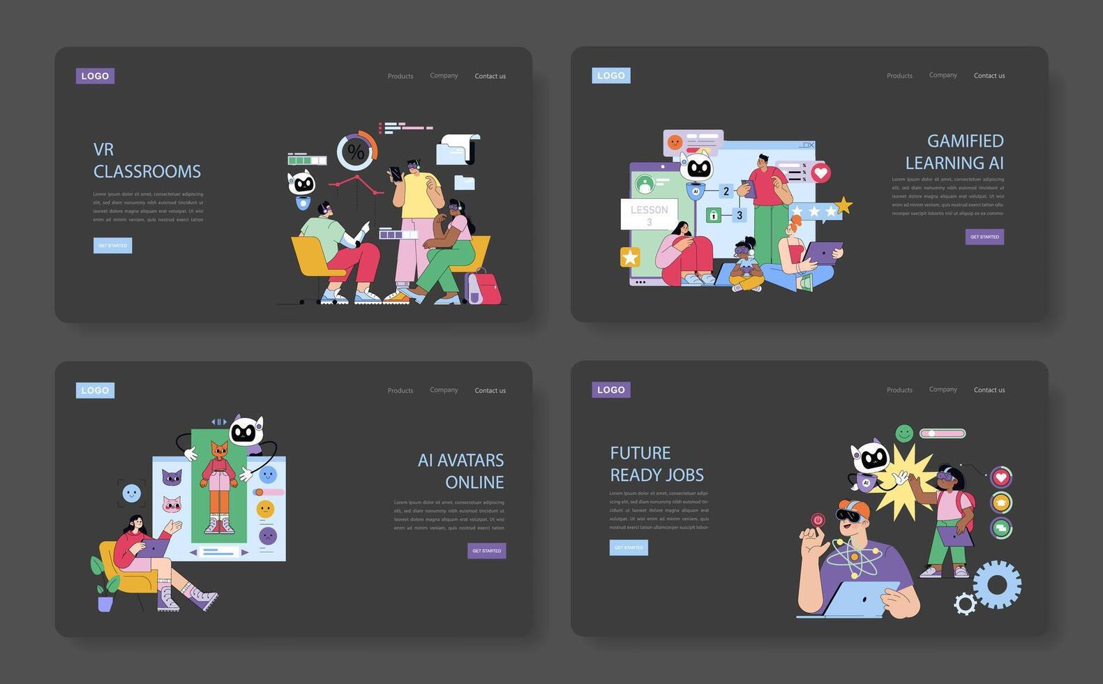 VR and AI Education. Interactive Digital Learning Scene vector