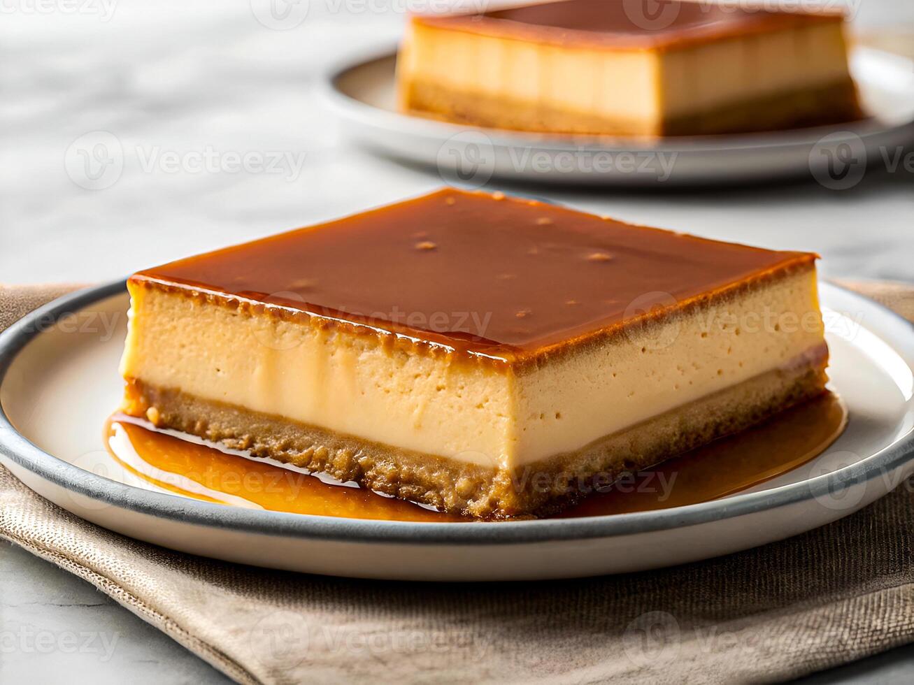 Irresistible Caramel Flan Cheesecake Slice. Elegant Dessert. Delicious food background photo