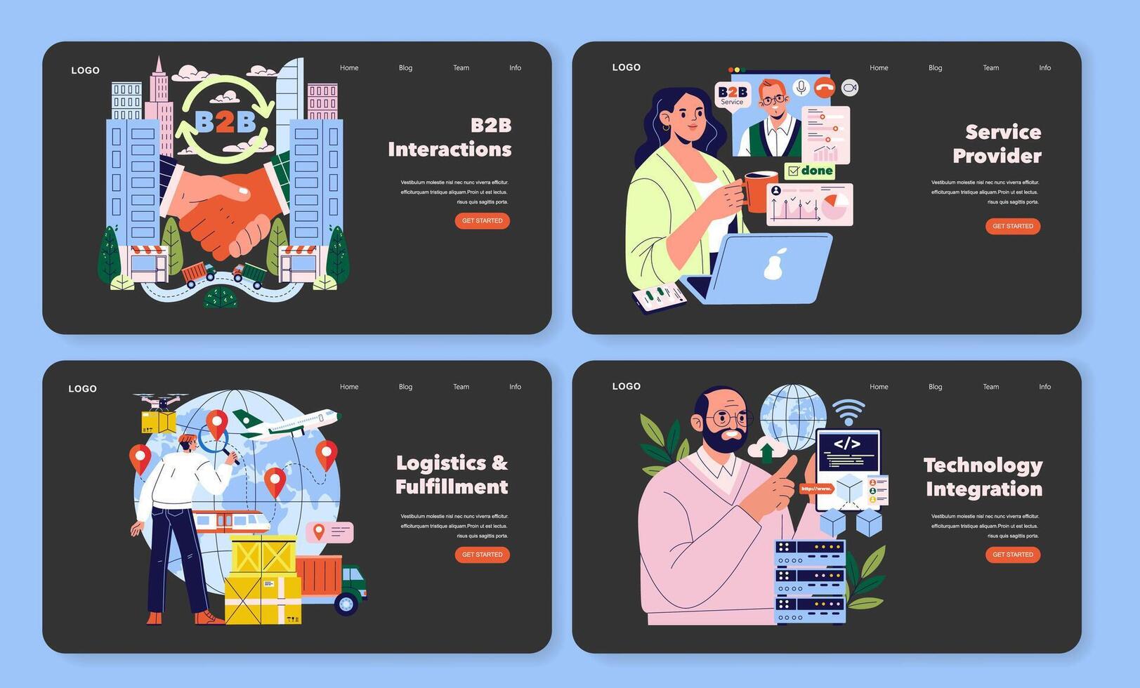Illustrations of B2B Interactions and Services vector