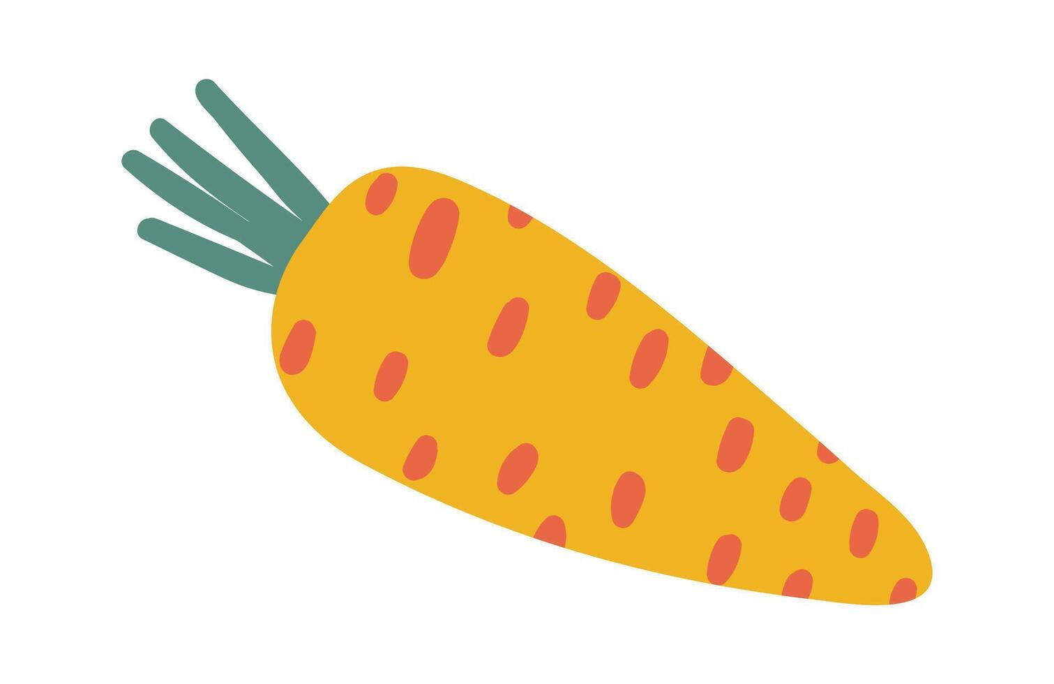 Cartoon carrot with green leaves and orange spots representing healthy eating habits and promoting a balanced diet with fresh organic vegetables vector
