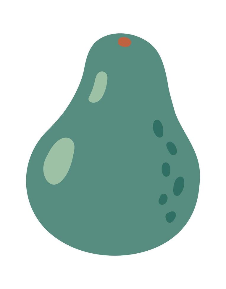 Minimalist illustration of a ripe avocado with green skin, subtle darker markings, and a small brown stem, isolated on a white background for healthy food concepts vector