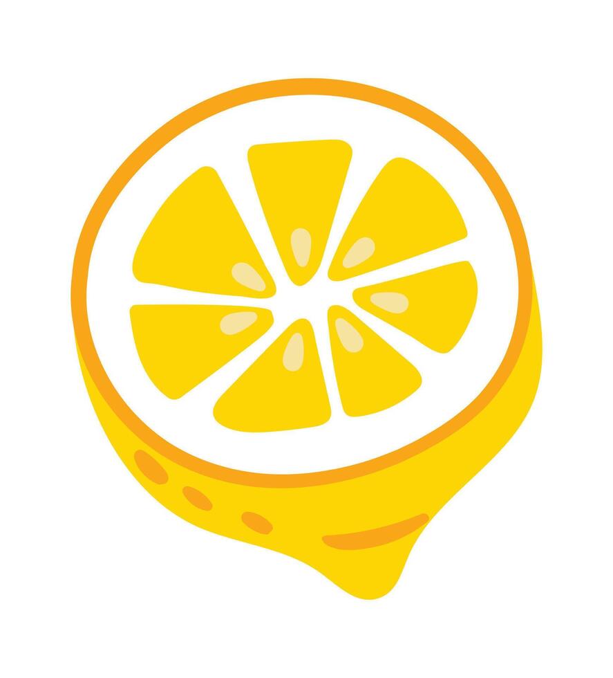 Cartoon style illustration featuring a lemon slice dripping with juice, showcasing the vibrant essence of freshness and the tangy, citrusy flavor that delights the senses vector