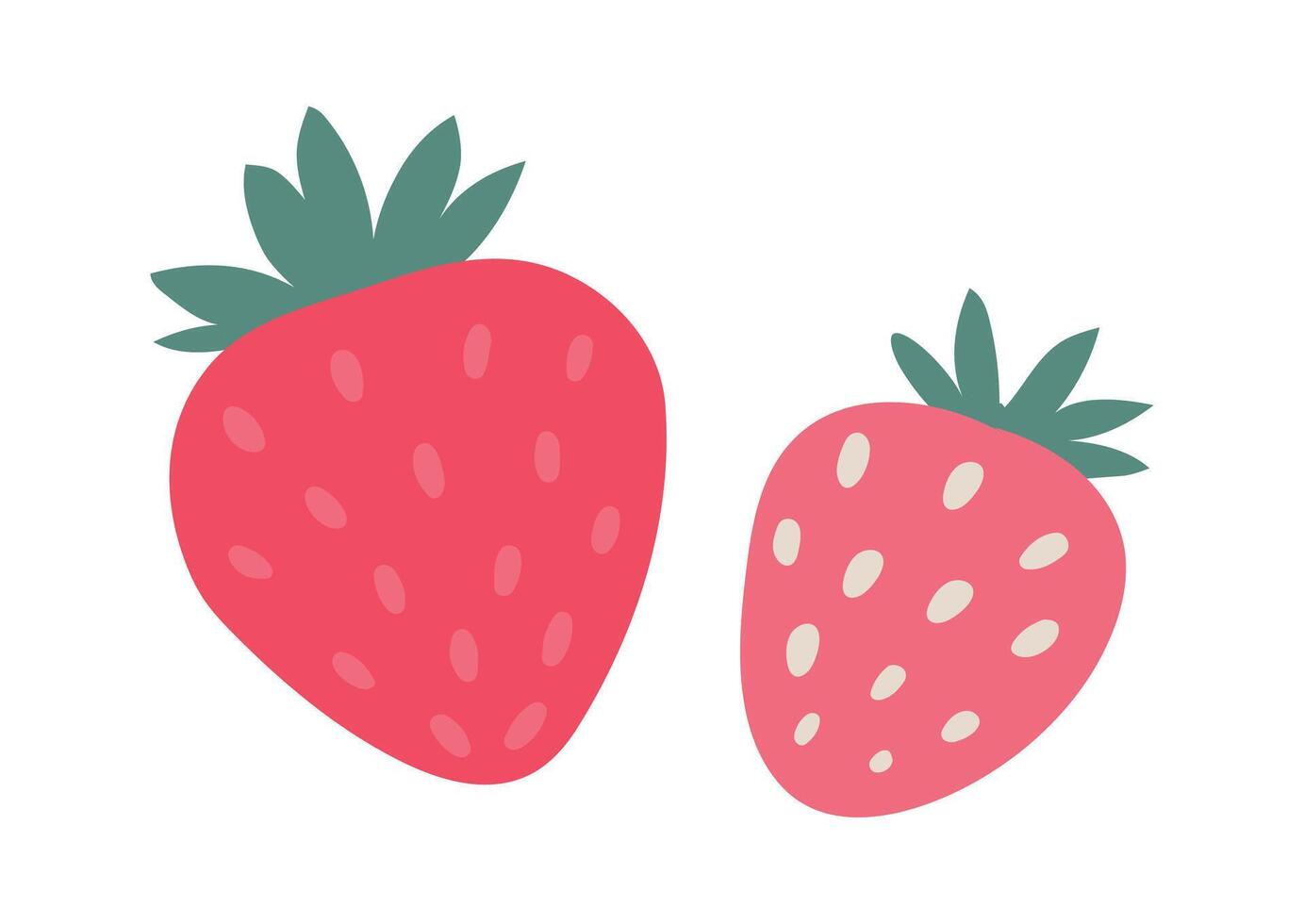 Two pink strawberries with green leaves represent healthy eating, freshness, and the sweetness of summer fruits, perfect for promoting a healthy lifestyle vector