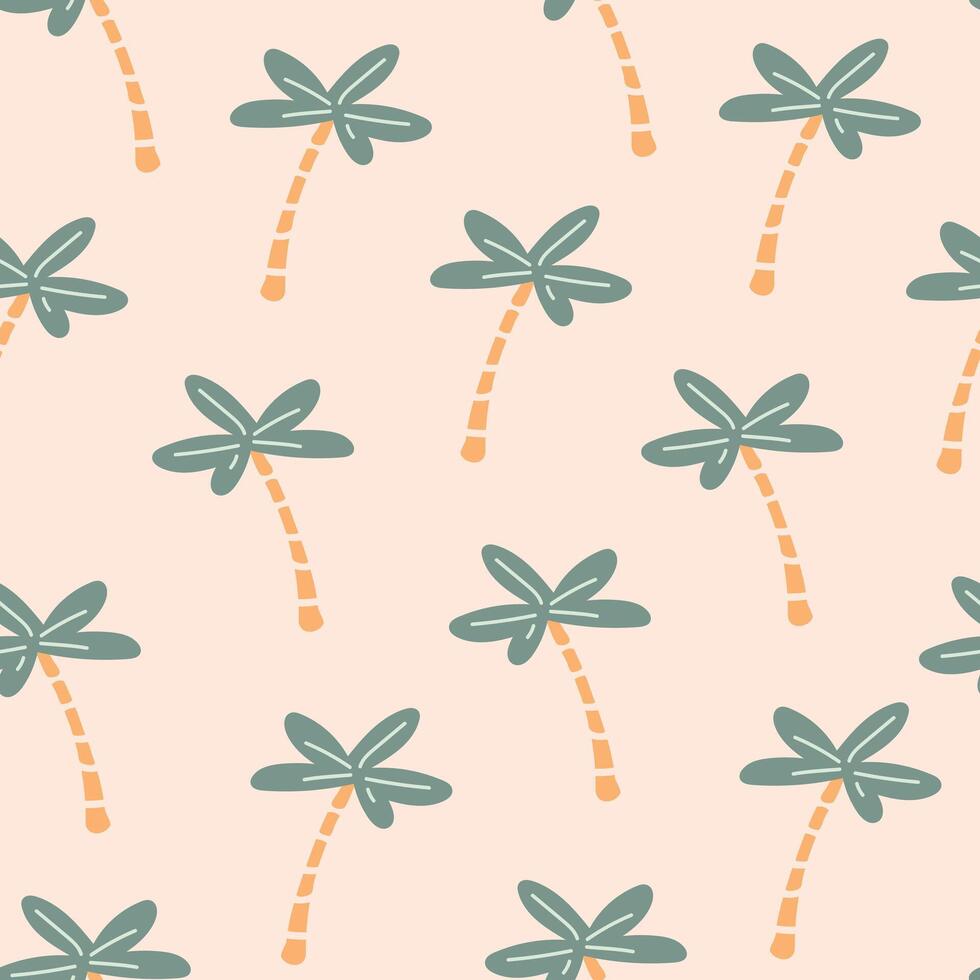 Seamless pattern with cartoon palm trees on pink background vector