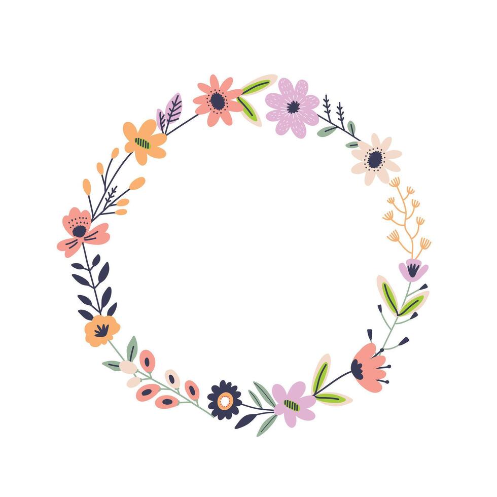 floral frame decorative on white background, flat style vector
