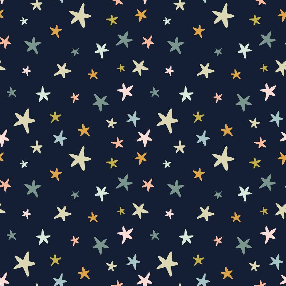 Cute seamless pattern with colorful stars on a blue background vector