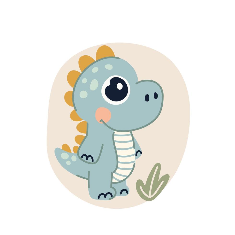 Cute cartoon blue dinosaur. illustration in flat style. vector