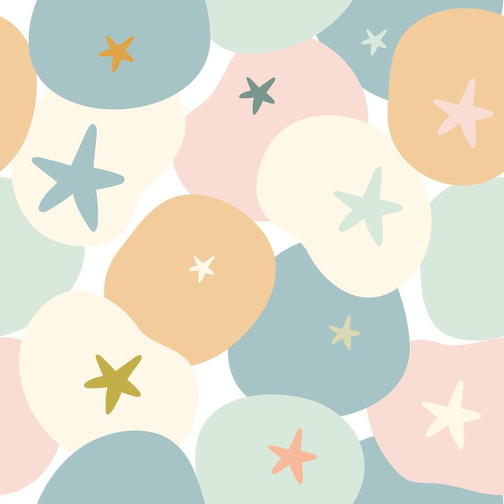 Seamless pattern with abstract round shapes and simple stars in pastel colors vector