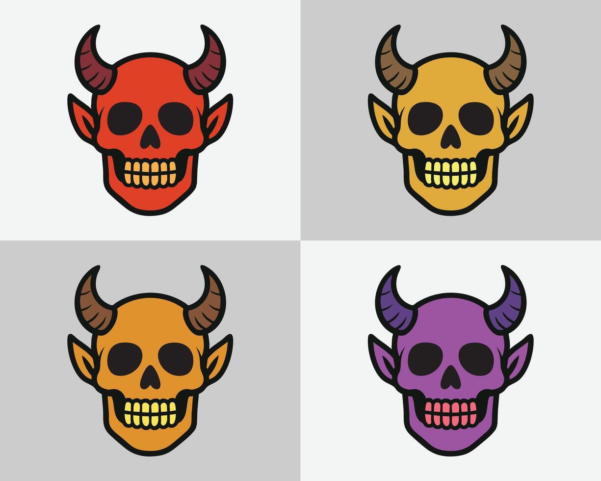 Devil skull illustration 4 colors set devil head vector