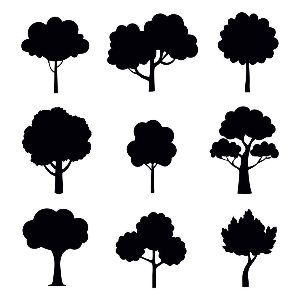 Collection of Tree Silhouettes in Various Shapes and Styles vector
