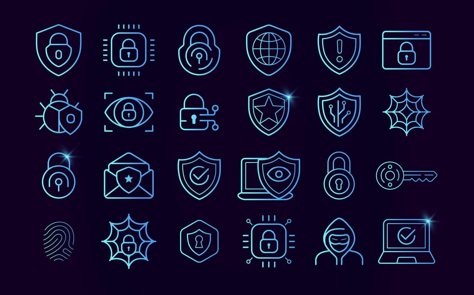 Cyber security icons. Safety digital system computer network. Data attack protect symbols, firewall signs. Line lock and shield. Safe privacy information logo. illustration vector