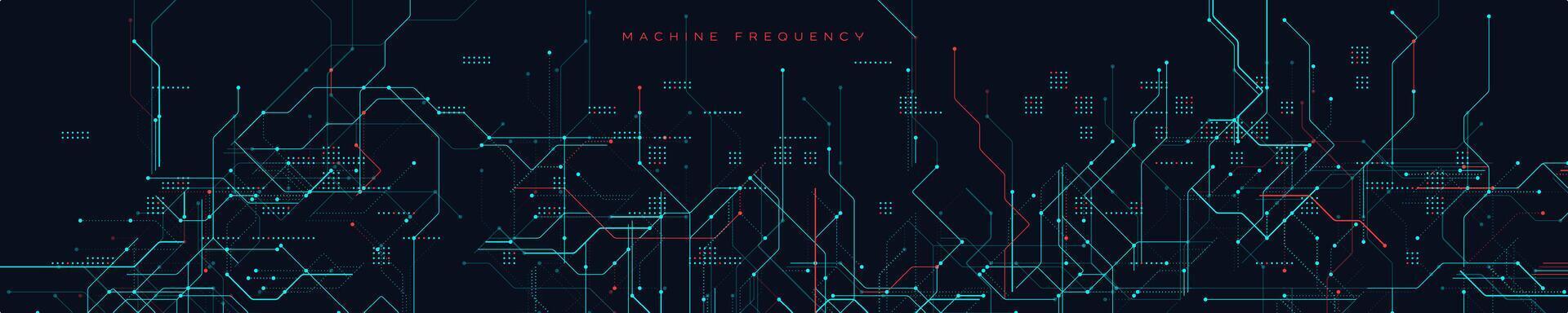 Machine Frequency Circuit Background With Futuristic Red and Blue Lines. High-tech network map with glowing connections and schematic patterns on dark background. Illustration. vector