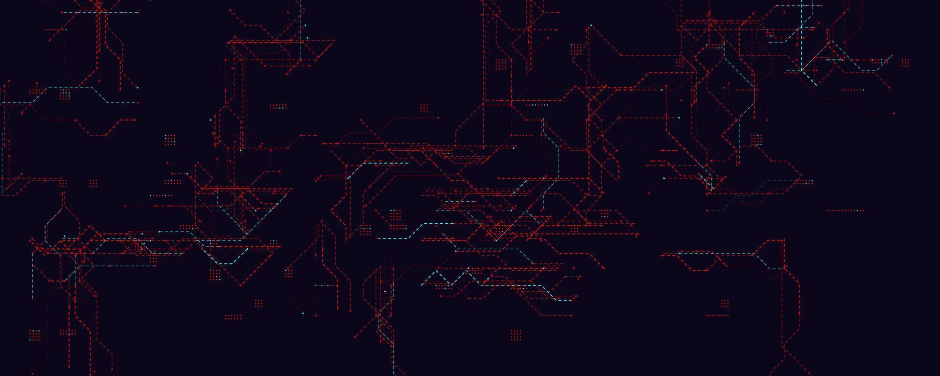 Red Cyber Grid With Futuristic Circuit Lines. Tech background featuring glowing red and cyan digital paths for cyber attack, hacking, and data flow themes. Clean modern layout. illustration. vector