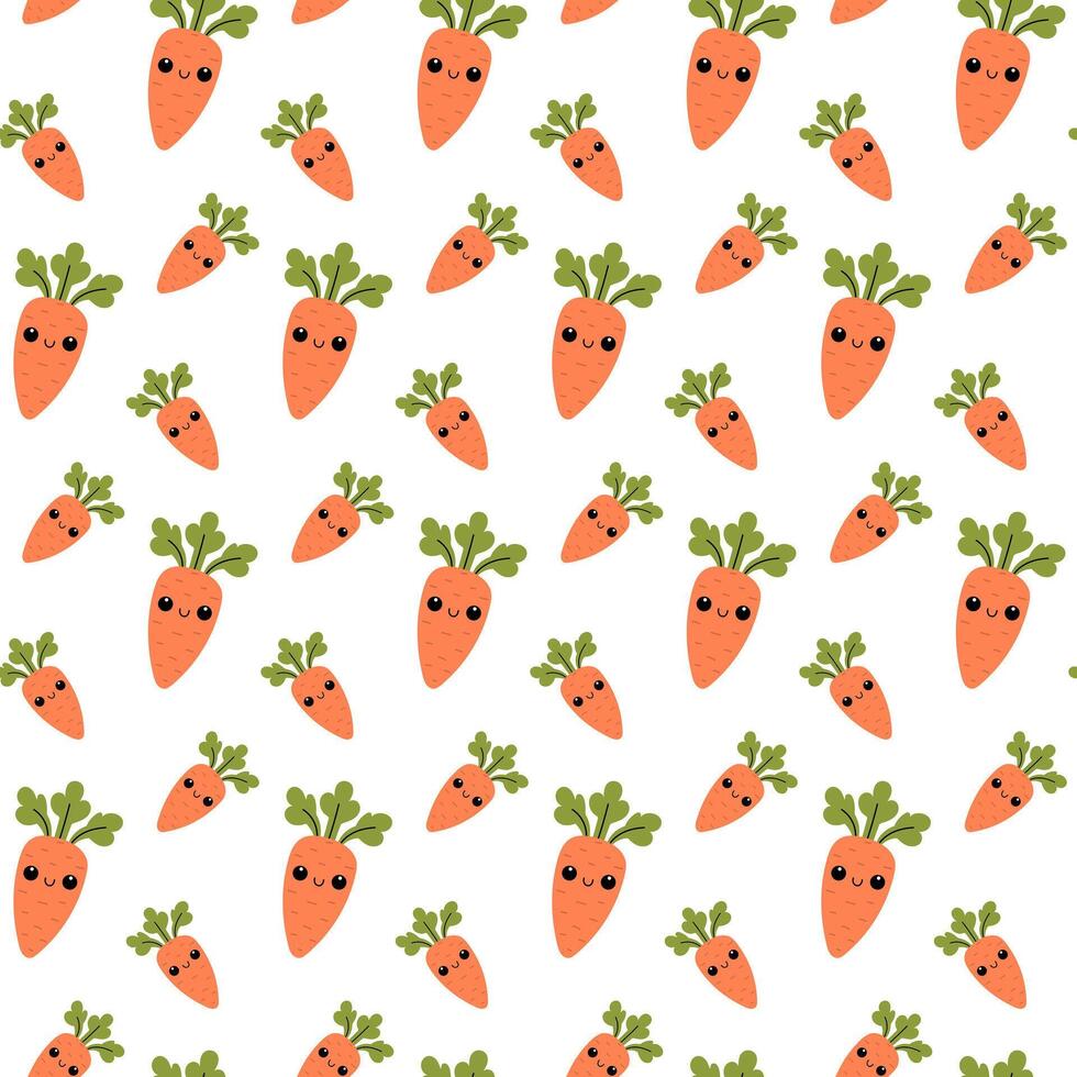 Carrot seamless pattern. Cute carrot with kawaii face pattern. vector