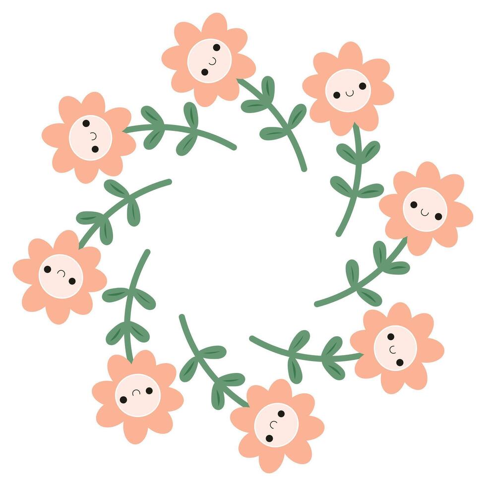 Cute flower round frame. Simple flower wreath. vector