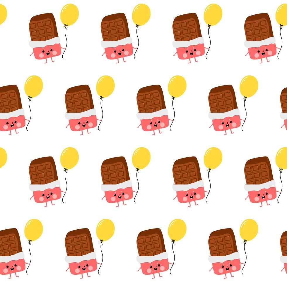 Chocolate character seamless pattern on white background. vector