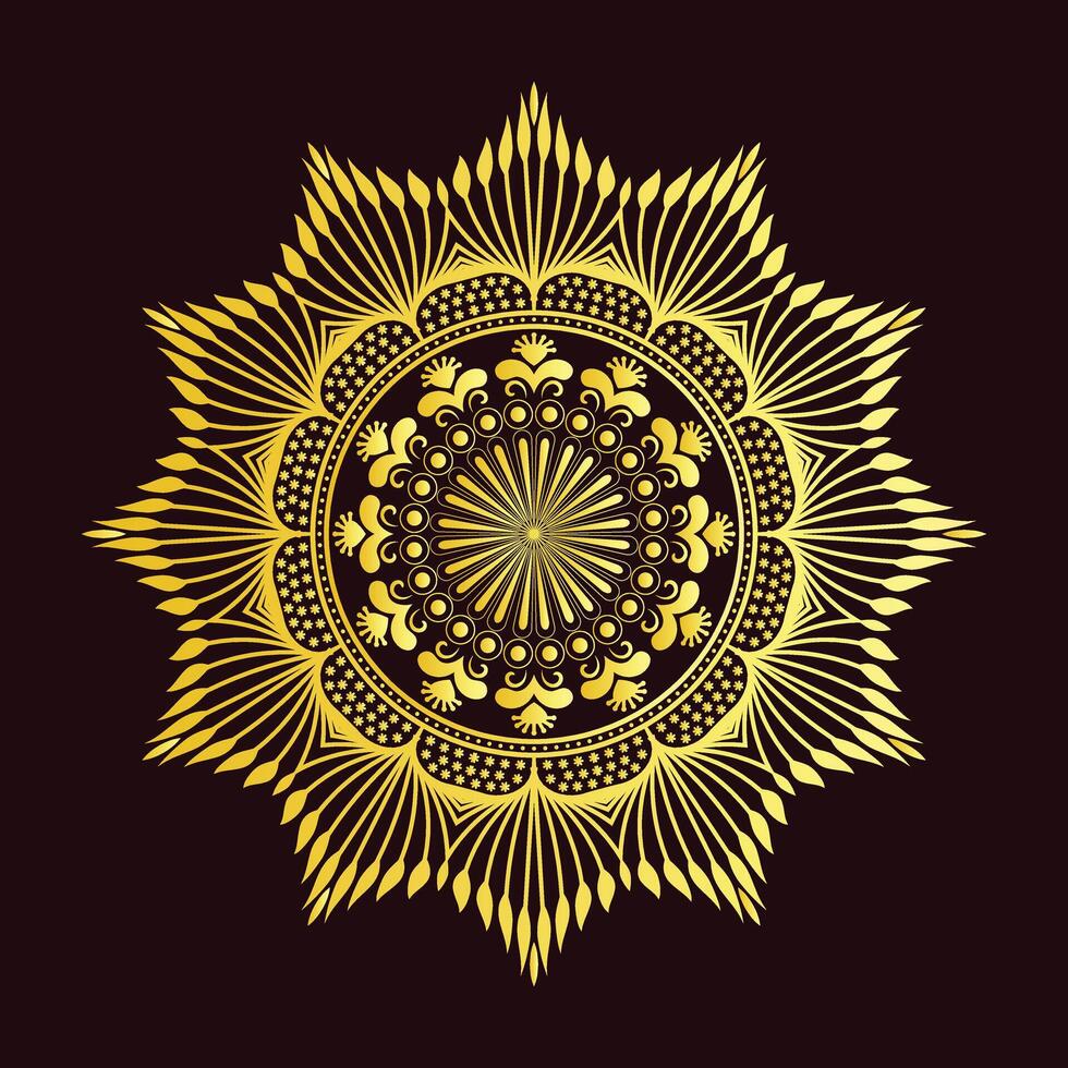 Intricate Golden Mandala Design on Dark Maroon Background vector