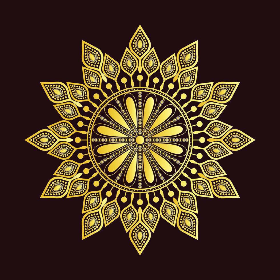 Ornamental Golden Mandala with Petal and Leaf Motifs on Dark Background vector