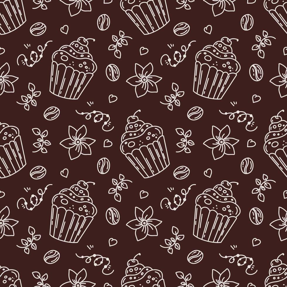 Coffee cocktails. Seamless sketch-style pattern. Coffee drawing, background in the form of flat lines of hot drinks. Repeating texture for cafe menus, wrapping paper. vector