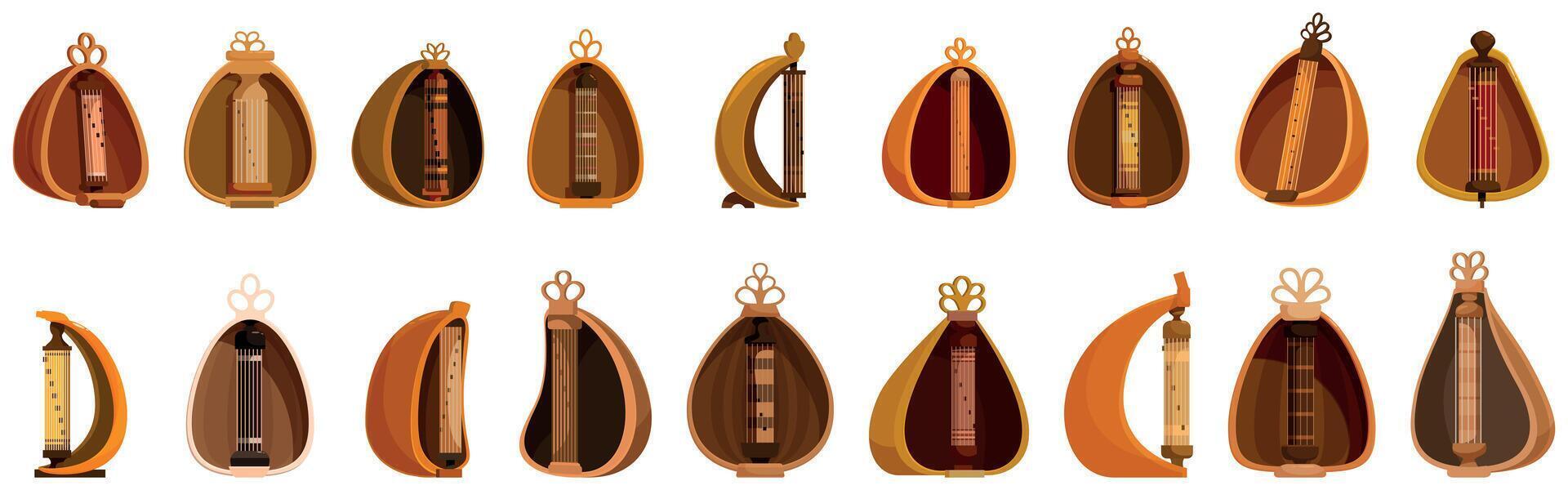 Sasando icons set. Ancient scroll cases protecting papyrus manuscripts, preserving history and knowledge vector