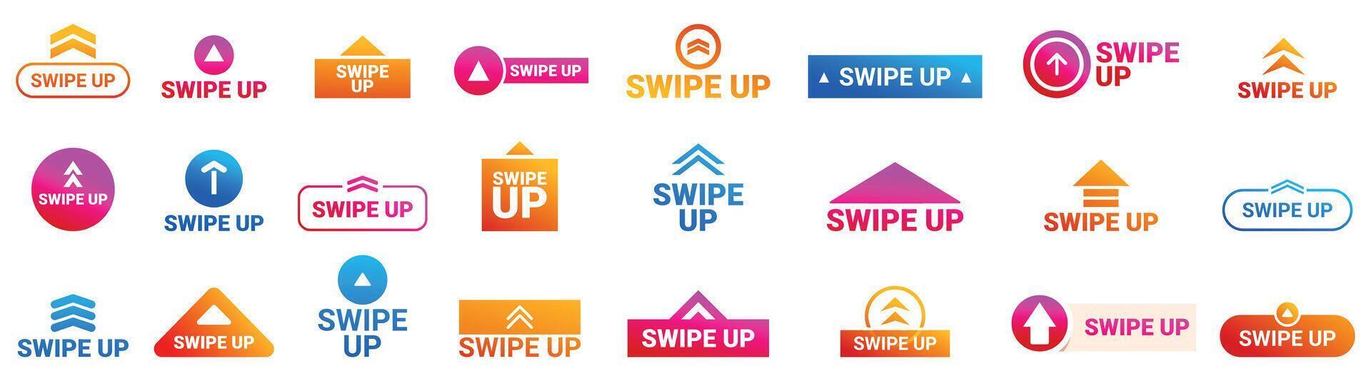 Swipe up stories arrows icons set. Swipe up button set for social media stories and mobile applications vector