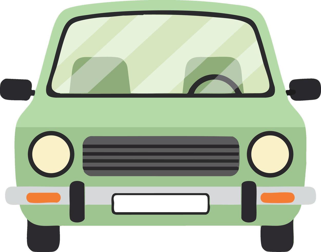 Green vintage car front view illustration with simple design and retro style for transport or travel themed projects vector