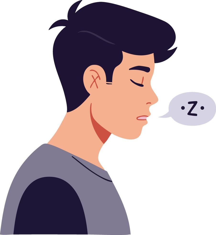 Young man sleeping with closed eyes and peaceful expression in side profile illustration vector