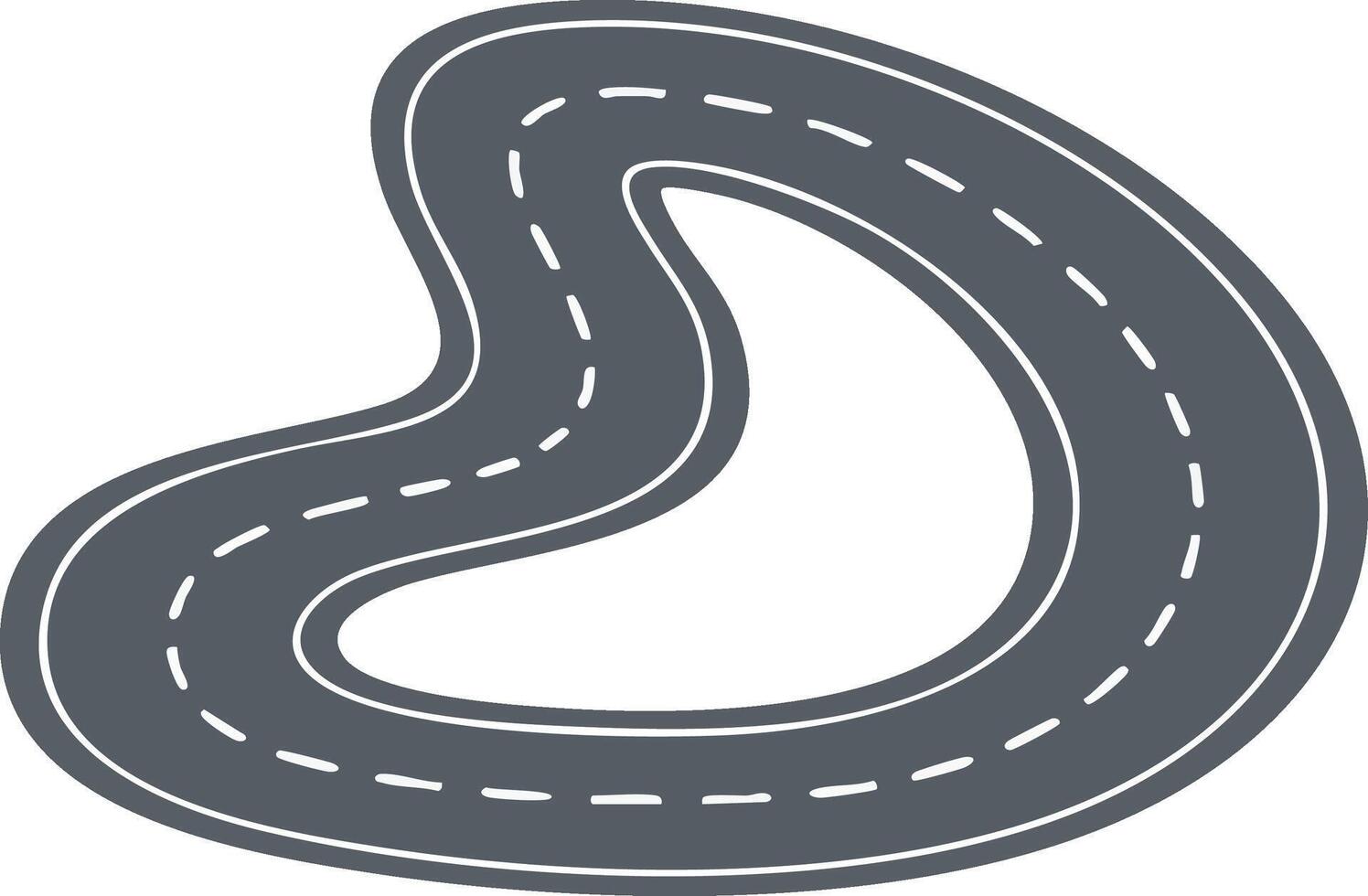 Curved grey road icon with dashed white lines for transportation and travel design elements vector