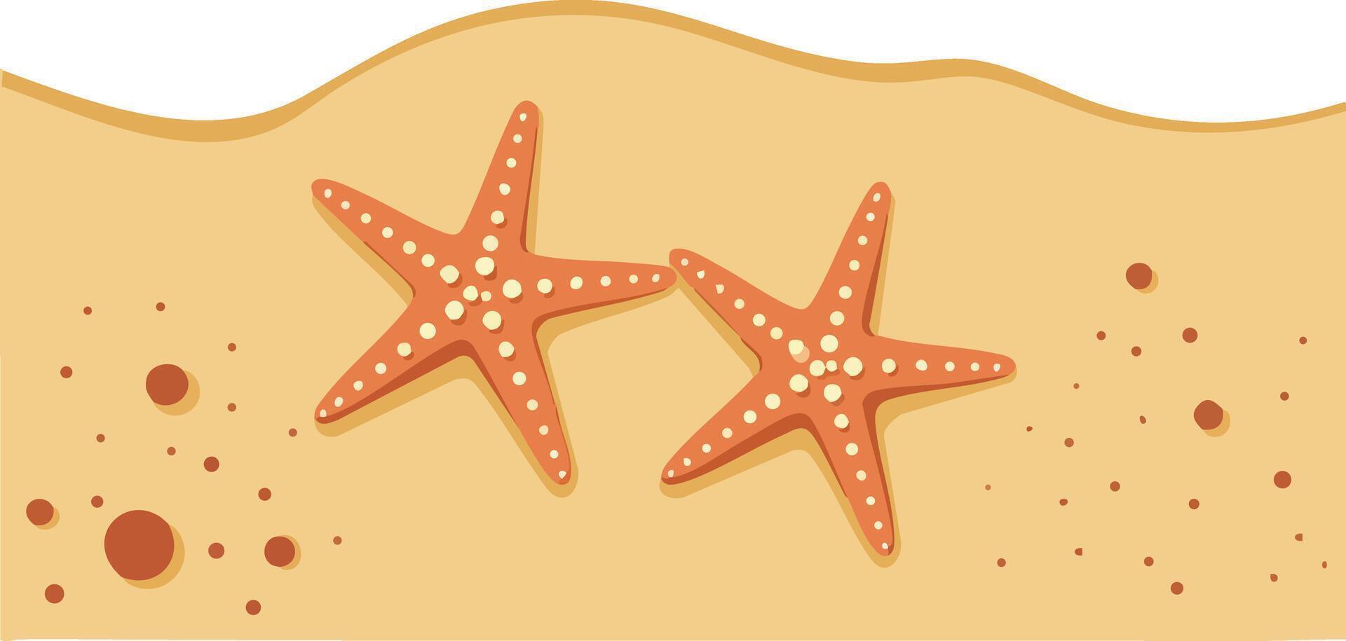 Starfish on sandy beach illustration with orange and beige colors simple design vector