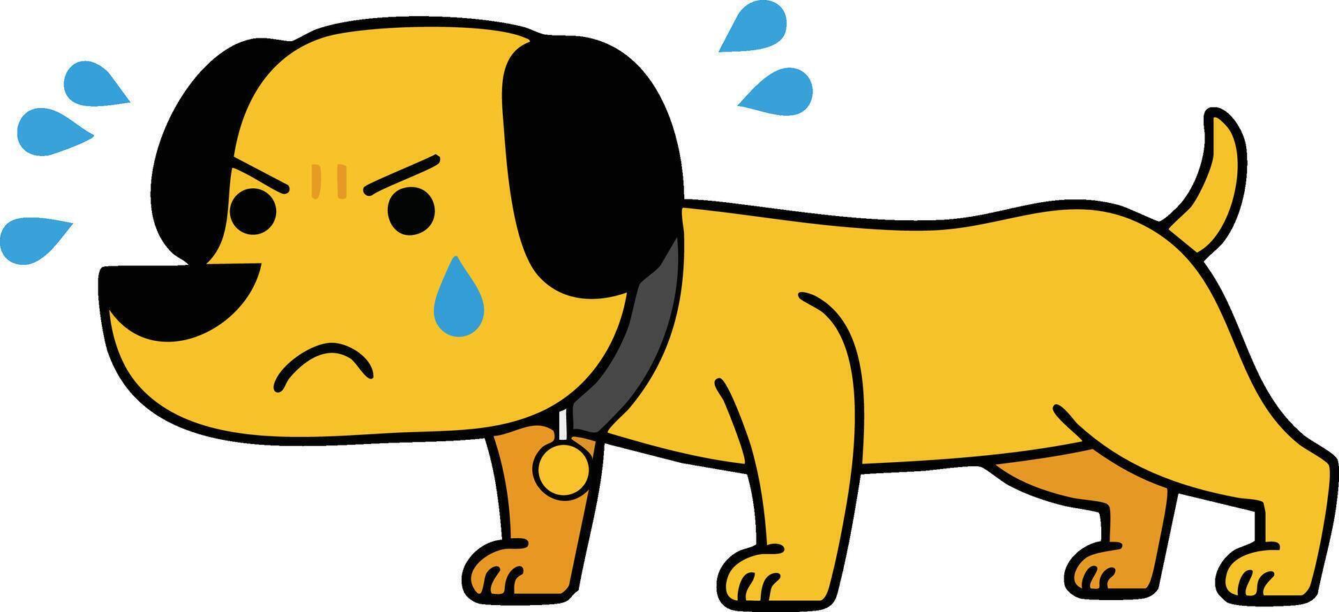 Angry yellow dog with black ears showing frustration and tears in cartoon style illustration vector