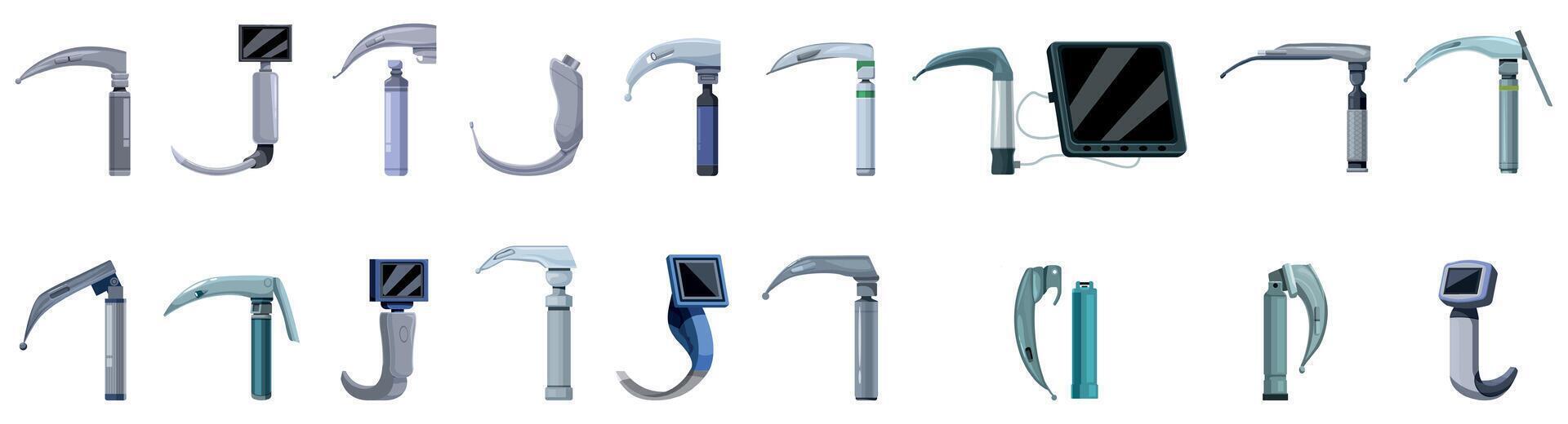 Laryngoscope icons set. Laryngoscope showing intubation procedure for anesthesia or resuscitation vector