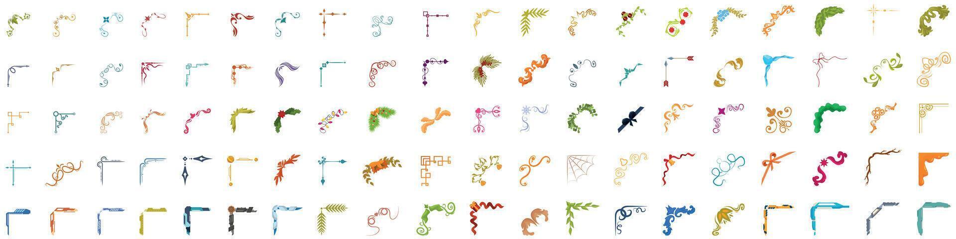 Collection of colorful corner decorations for design projects vector