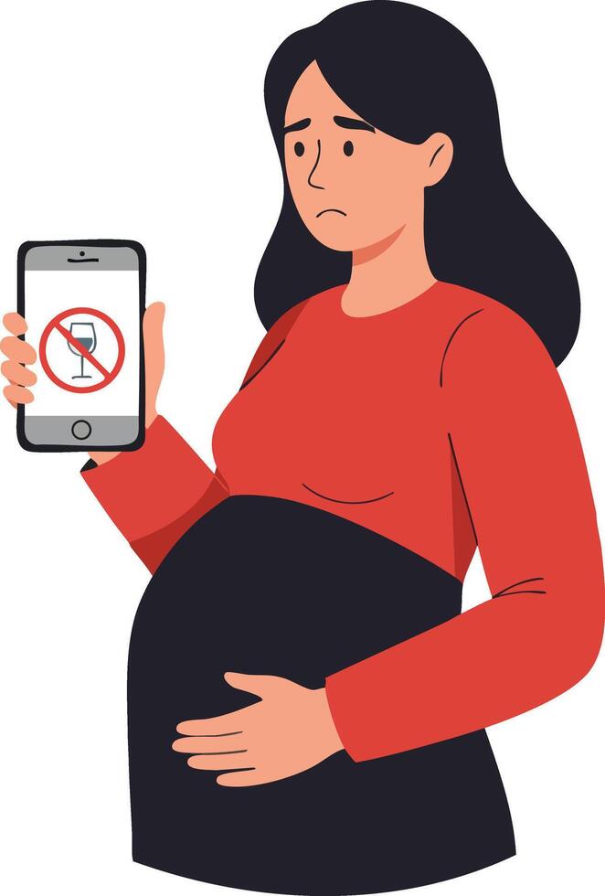 Pregnant woman showing no mobile phone use sign concerned about phone restrictions during pregnancy illustration vector