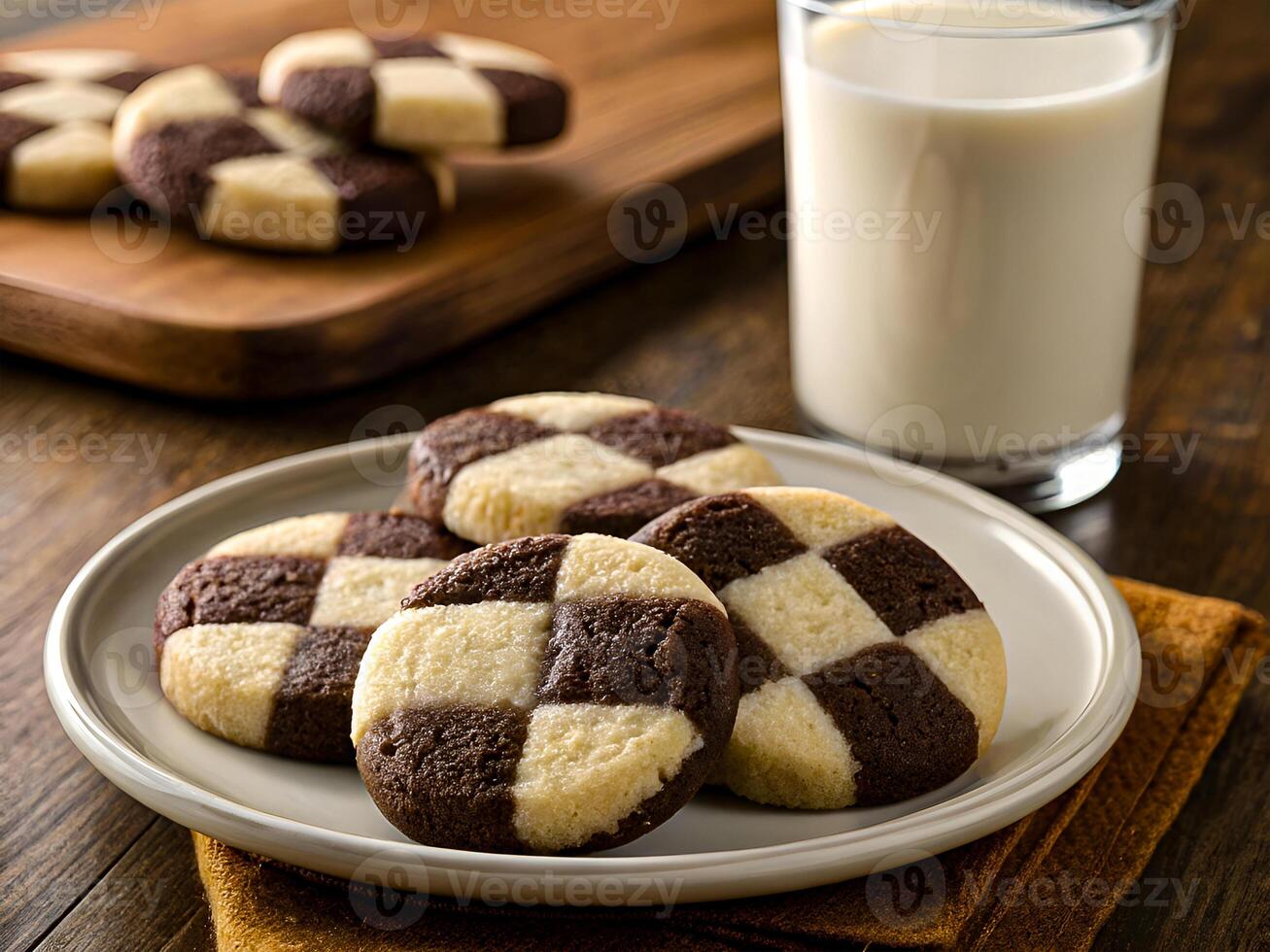 Warm and Inviting. Delicious Checkerboard Cookies on a Wooden Table. Delicious food background photo