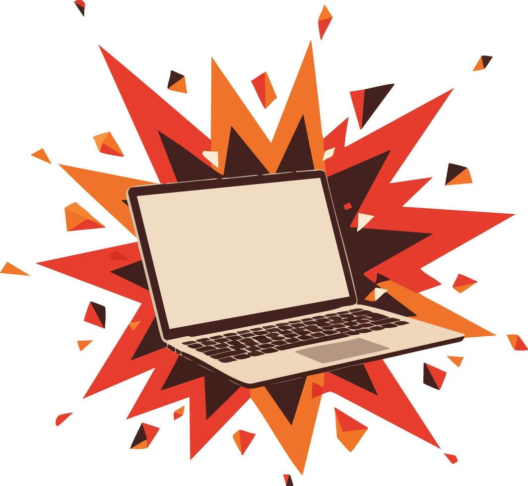 Laptop computer with orange and red explosion background digital technology concept illustration vector