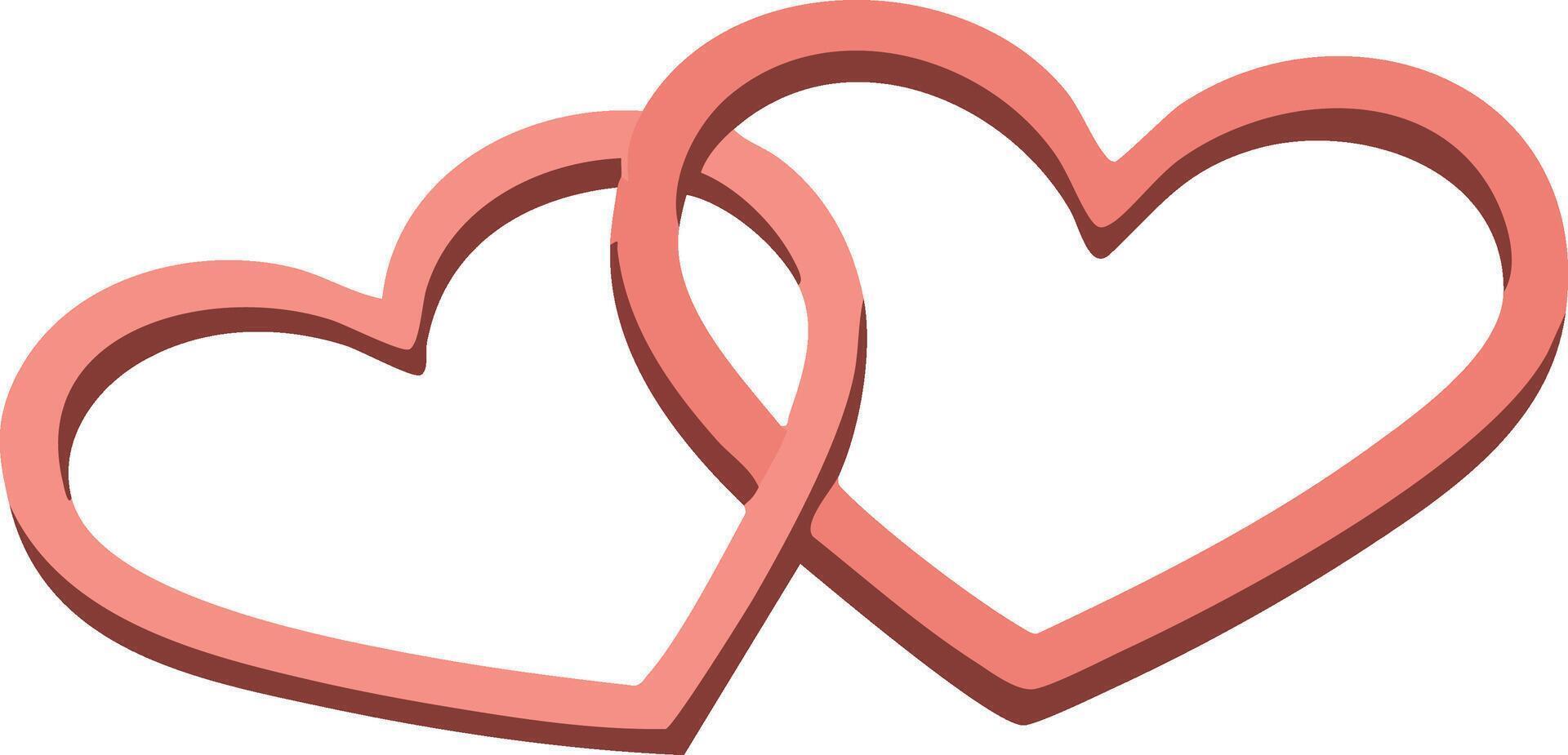 Two interlocking pink hearts symbolizing love and connection in romantic relationship illustration vector