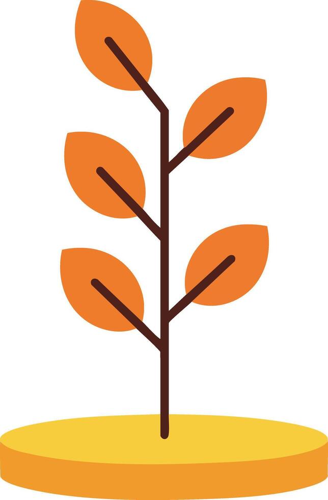 Small plant with orange leaves on yellow soil simple illustration for autumn theme design vector