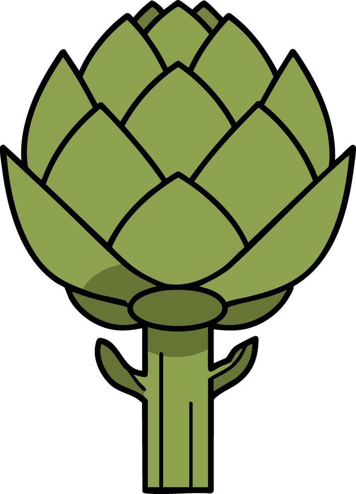 Artichoke vegetable illustration with green leaves and stem simple graphic design vector
